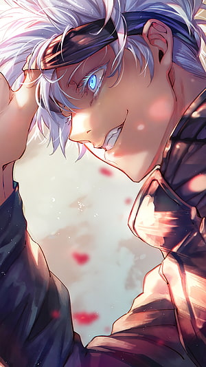 Satoru Gojo Jujutsu Kaisen Anime Portrait with Blue Eyes and Headband HD phone wallpaper