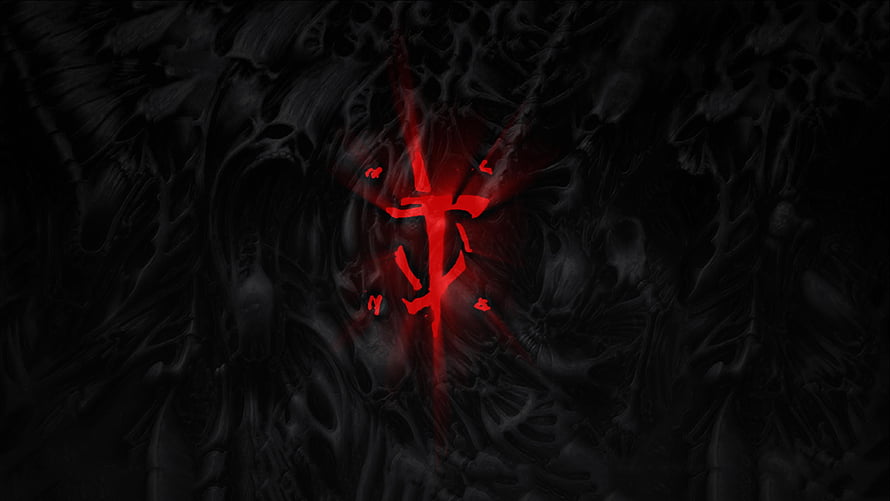 Doom Slayer Symbol Glowing Red on Dark Textured Background HD wallpaper