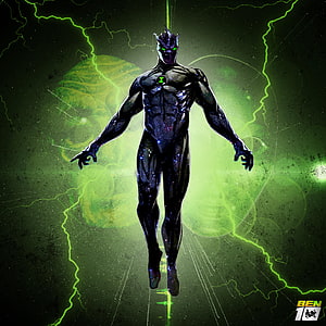 Ben 10 Alien X Character Art with Green Energy and Lightning HD phone wallpaper