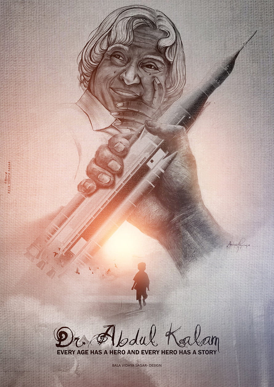 Dr. APJ Abdul Kalam Holding Rocket with Child Silhouette and Inspirational Quote HD phone wallpaper
