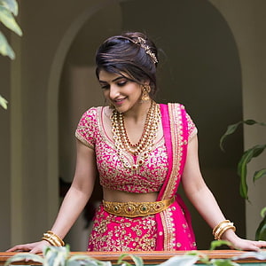 Sree Leela in a Pink and Gold Embroidered Lehenga with Traditional Jewelry HD phone wallpaper