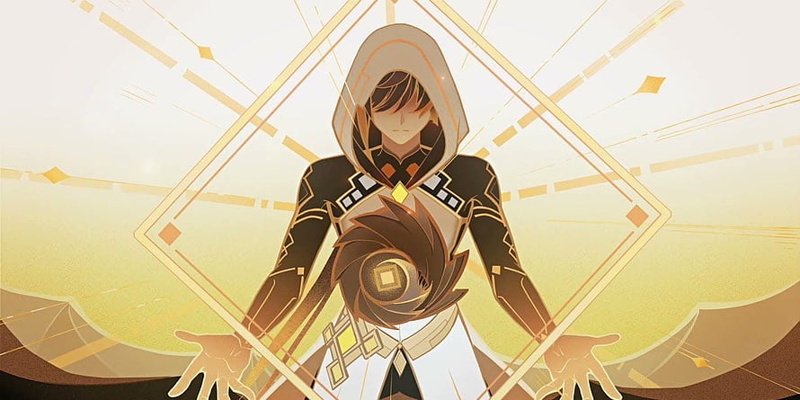 Morax Archon Character Art From Genshin Impact With Golden Geometric Frame HD wallpaper