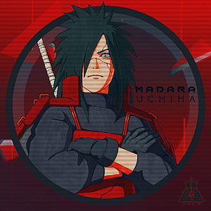 Madara Uchiha Anime Character Portrait with Red and Black Palette HD phone wallpaper