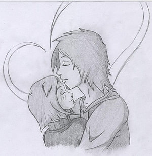 Tender Embrace Pencil Sketch of a Young Couple in Anime Style HD phone wallpaper