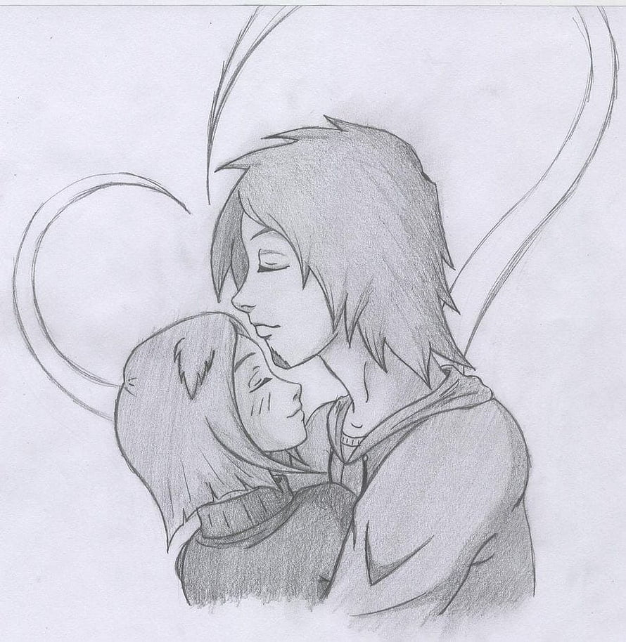 Tender Embrace Pencil Sketch of a Young Couple in Anime Style HD phone wallpaper