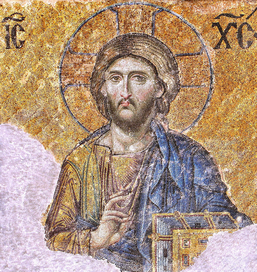 Byzantine Mosaic of Christ Pantocrator with Golden Halo and Greek Inscriptions HD phone wallpaper