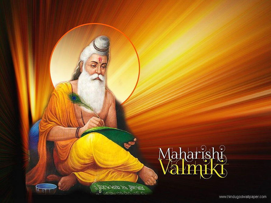 Maharishi Valmiki Writing the Ramayana with a Peacock Feather Quill HD wallpaper
