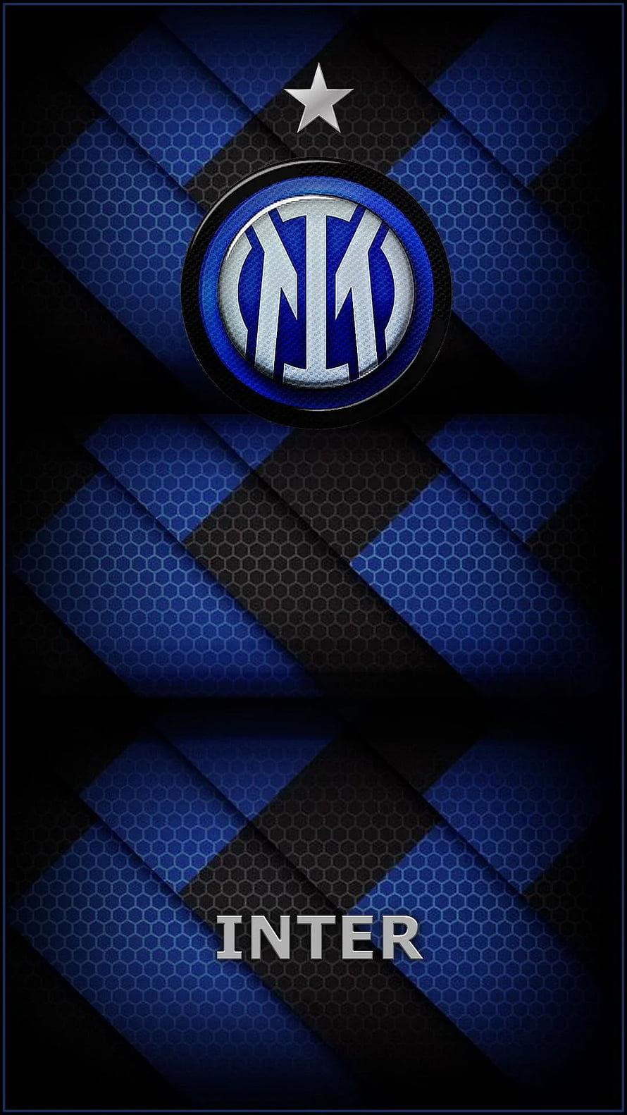 Inter Milan Club Crest on Dark Blue and Black Hexagonal Pattern Background HD phone wallpaper