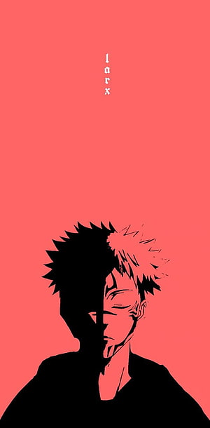 Sukuna Half Shadow Portrait on Coral Red Background HD phone wallpaper