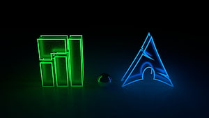Manjaro and Arch Linux neon glowing logos on dark background HD wallpaper