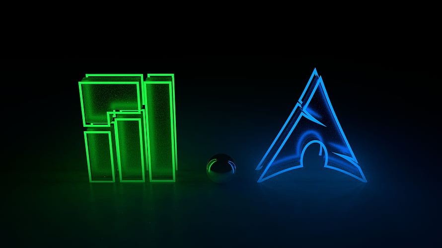 Manjaro and Arch Linux neon glowing logos on dark background HD wallpaper