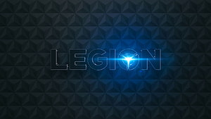 Lenovo Legion Gaming Logo with Glowing Blue Emblem on Dark Geometric Background HD wallpaper