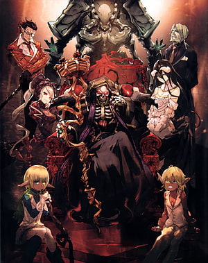 Overlord Anime Ensemble Featuring Ainz Ooal Gown and Court Members in Dark Fantasy Setting HD phone wallpaper