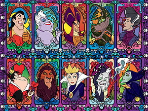 Stained Glass Disney Villains Collection Featuring Classic Animated Antagonists HD wallpaper