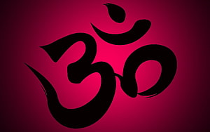 Om Symbol in Black Calligraphy on Deep Magenta Gradient Background HD wallpaper