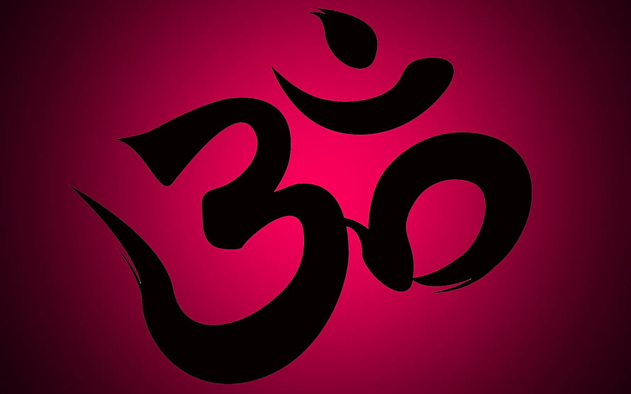Om Symbol in Black Calligraphy on Deep Magenta Gradient Background HD wallpaper