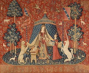 The Lady and the Unicorn Tapestry Medieval Artwork with Lion and Unicorn HD wallpaper