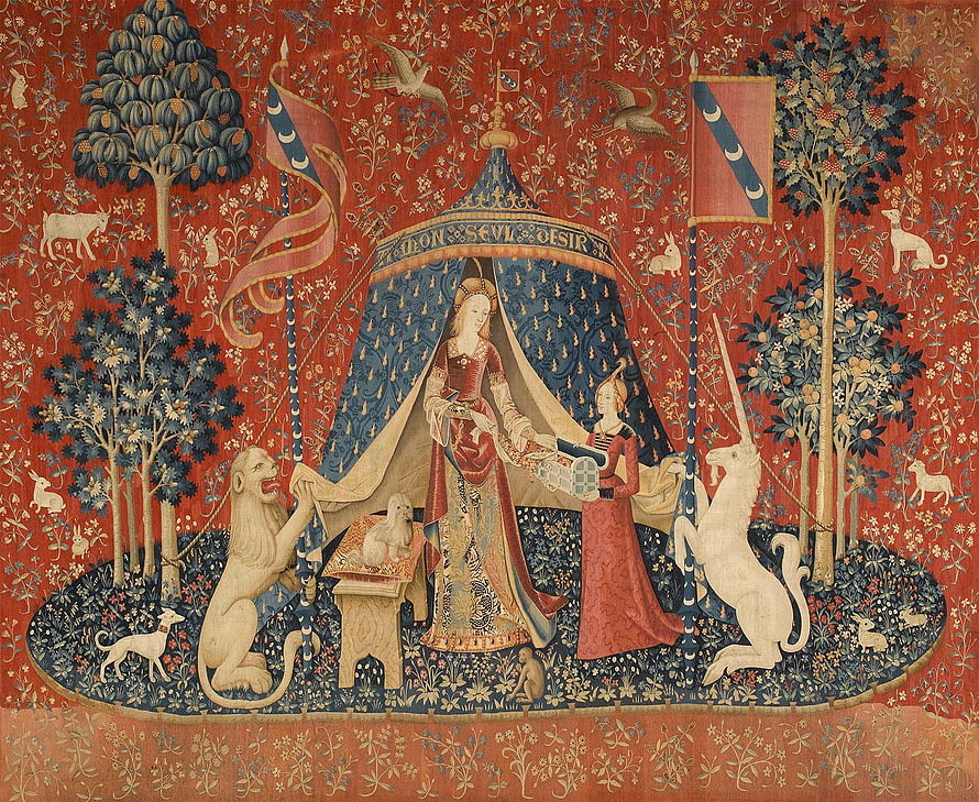 The Lady and the Unicorn Tapestry Medieval Artwork with Lion and Unicorn HD wallpaper