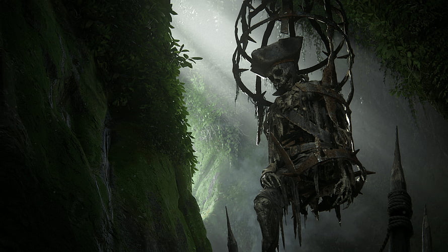 Uncharted 4 Skeleton Captain Statue in Misty Jungle Ruins HD wallpaper