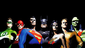 Alex Ross Justice League of America Comic Artwork Featuring Superman, Batman, Wonder Woman, Green Lantern, The Flash, Aquaman, and Martian Manhunter HD wallpaper