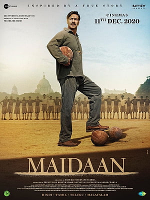 Maidaan Movie Poster Featuring Irfan Khan as Football Coach on a Dusty Field HD phone wallpaper