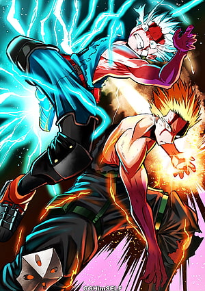 Deku and Bakugo Clashing in Intense One For All Battle Scene HD phone wallpaper