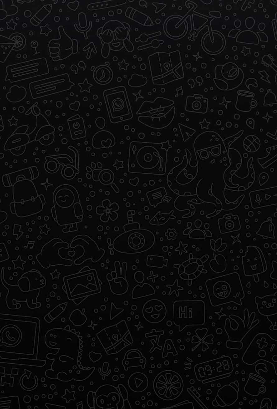 Dark Mode Doodle Pattern Wallpaper with Line Art Icons and Symbols HD phone wallpaper