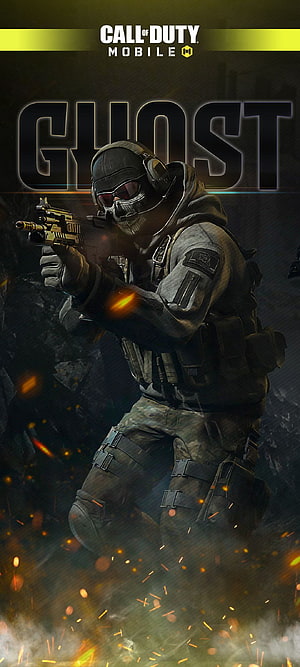 Ghost Operator in Tactical Gear Aiming Pistol Amidst Sparks and Smoke in Call of Duty Mobile HD phone wallpaper