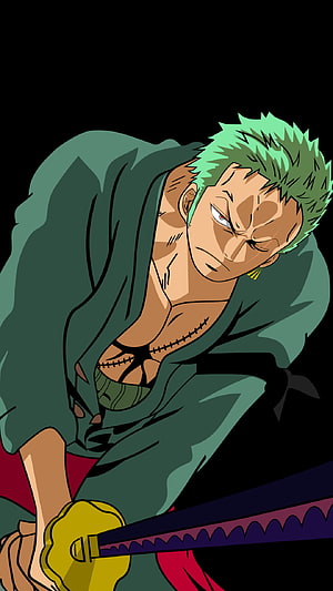 Roronoa Zoro One Piece Anime Character with Green Hair and Katana Sword HD phone wallpaper