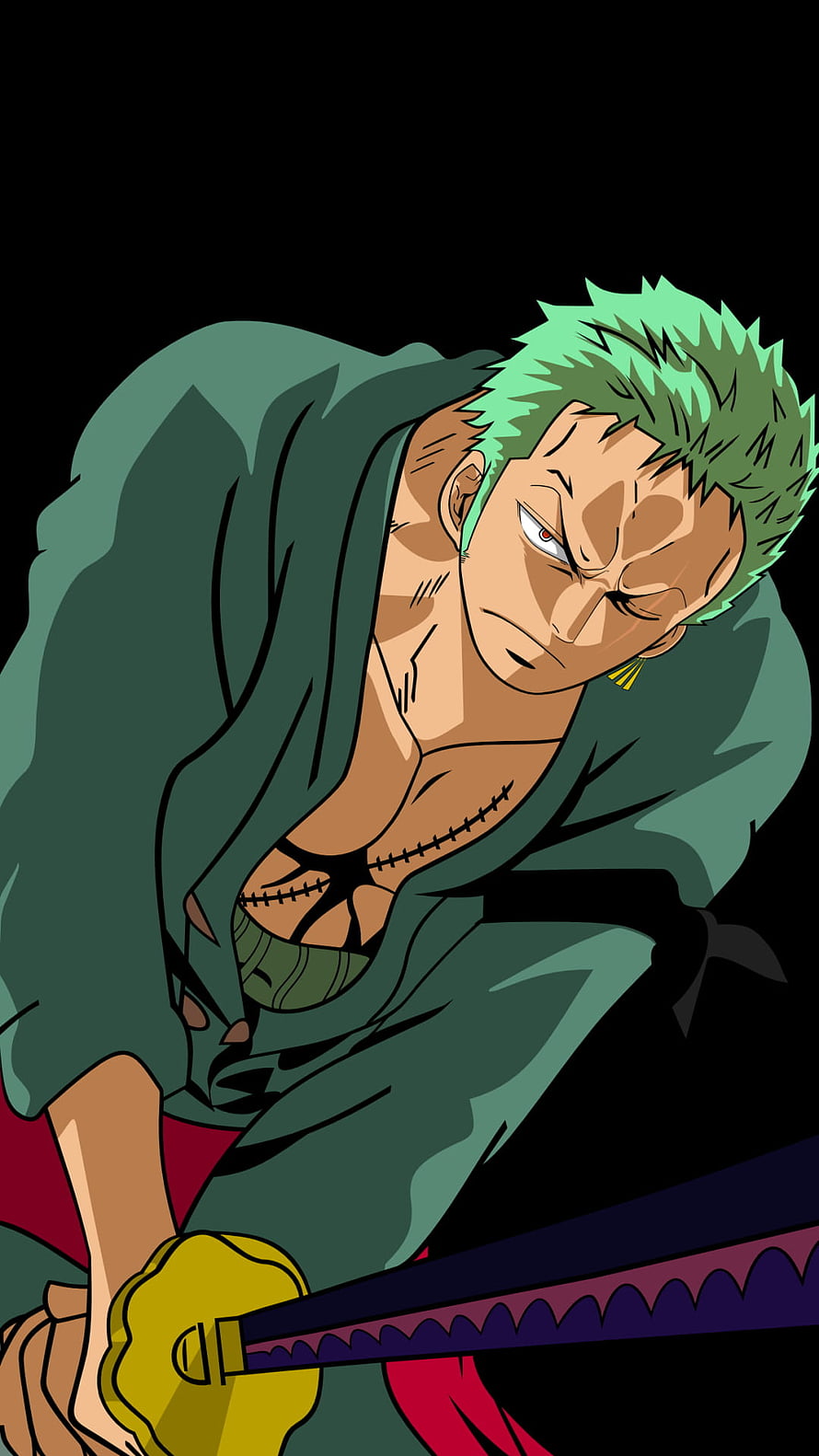 Roronoa Zoro One Piece Anime Character with Green Hair and Katana Sword HD phone wallpaper