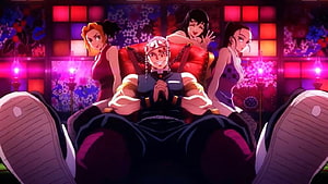 Tengen Uzui and His Three Wives in a Vibrant Anime Scene HD wallpaper