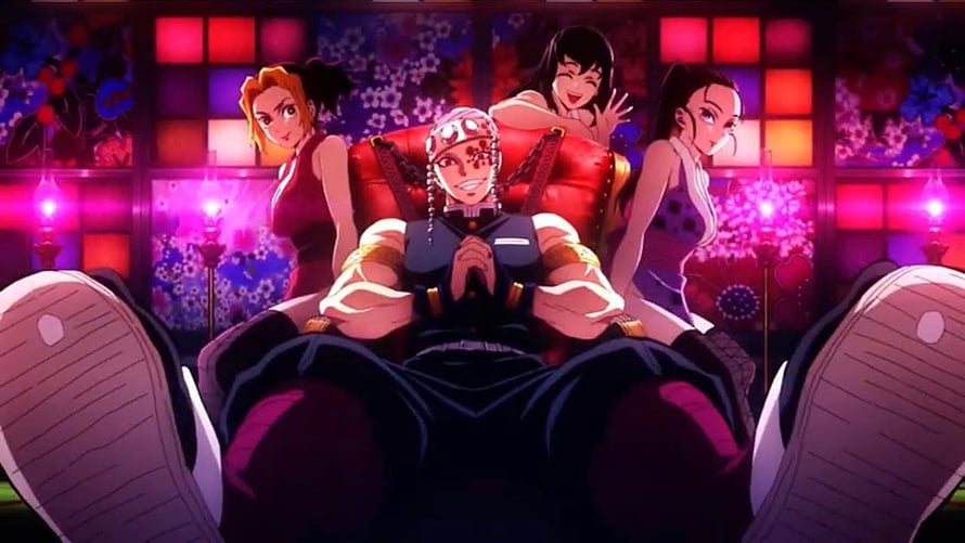 Tengen Uzui and His Three Wives in a Vibrant Anime Scene HD wallpaper