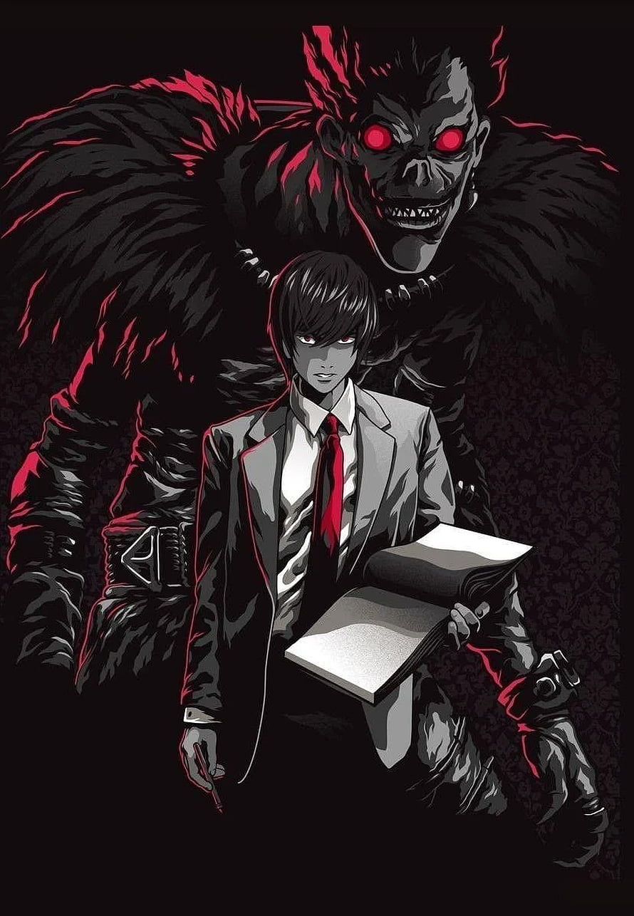 Death Note Anime Illustration Featuring Light Yagami and Ryuk in Dark Style HD phone wallpaper