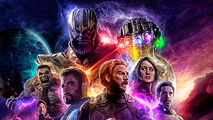 Avengers Endgame Cinematic Poster Featuring Thanos and the Infinity Gauntlet HD wallpaper