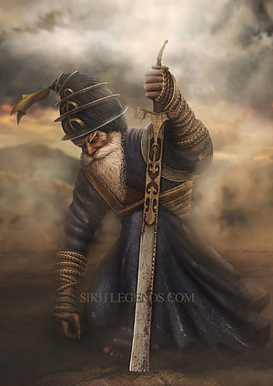 Baba Banda Singh Bahadur Digital Art Portrait with Sword and Turban HD phone wallpaper
