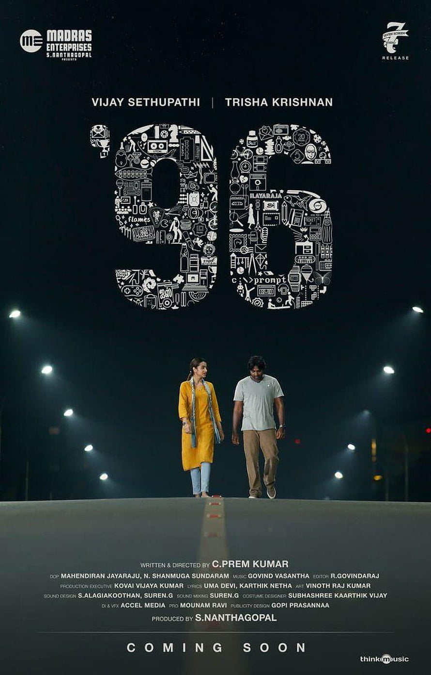 96 Tamil Film Poster Featuring Vijay Sethupathi and Trisha Krishnan Walking at Night HD phone wallpaper