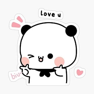Cute Bubu Panda Sticker Winking with Finger Guns and Love Note HD phone wallpaper