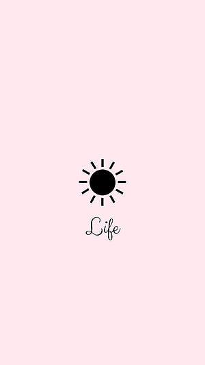 Minimalist Sun Icon with Life Script on Soft Pink Background HD phone wallpaper