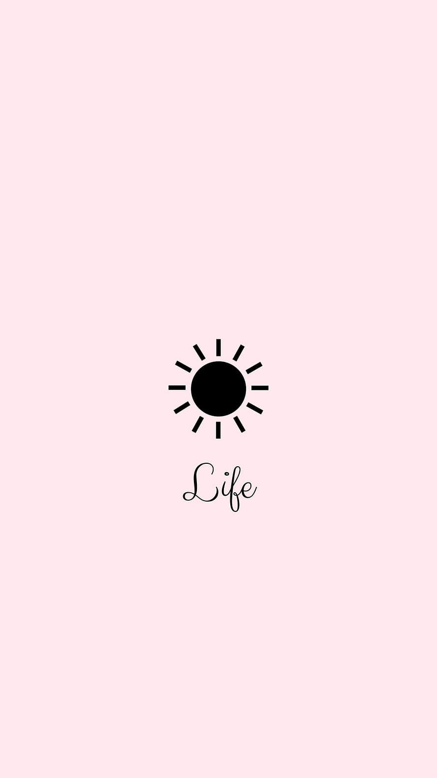 Minimalist Sun Icon with Life Script on Soft Pink Background HD phone wallpaper