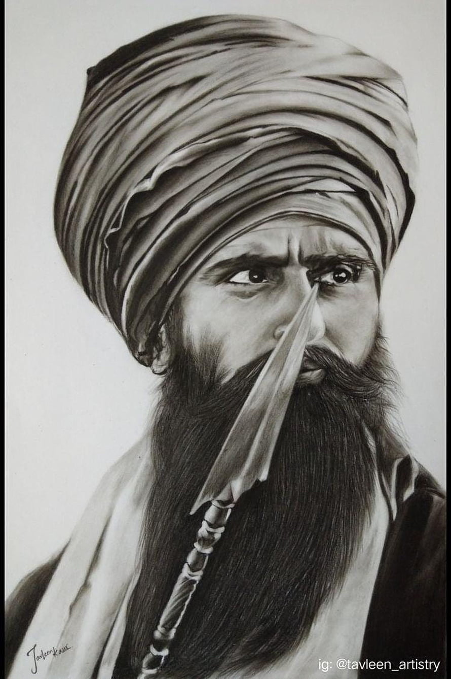 Realistic Pencil Portrait of a Sikh Man with Turban and Jatta HD phone wallpaper