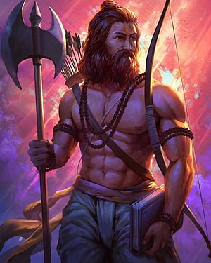 Parshuram Warrior with Axe and Bow in Dramatic Fantasy Art HD phone wallpaper