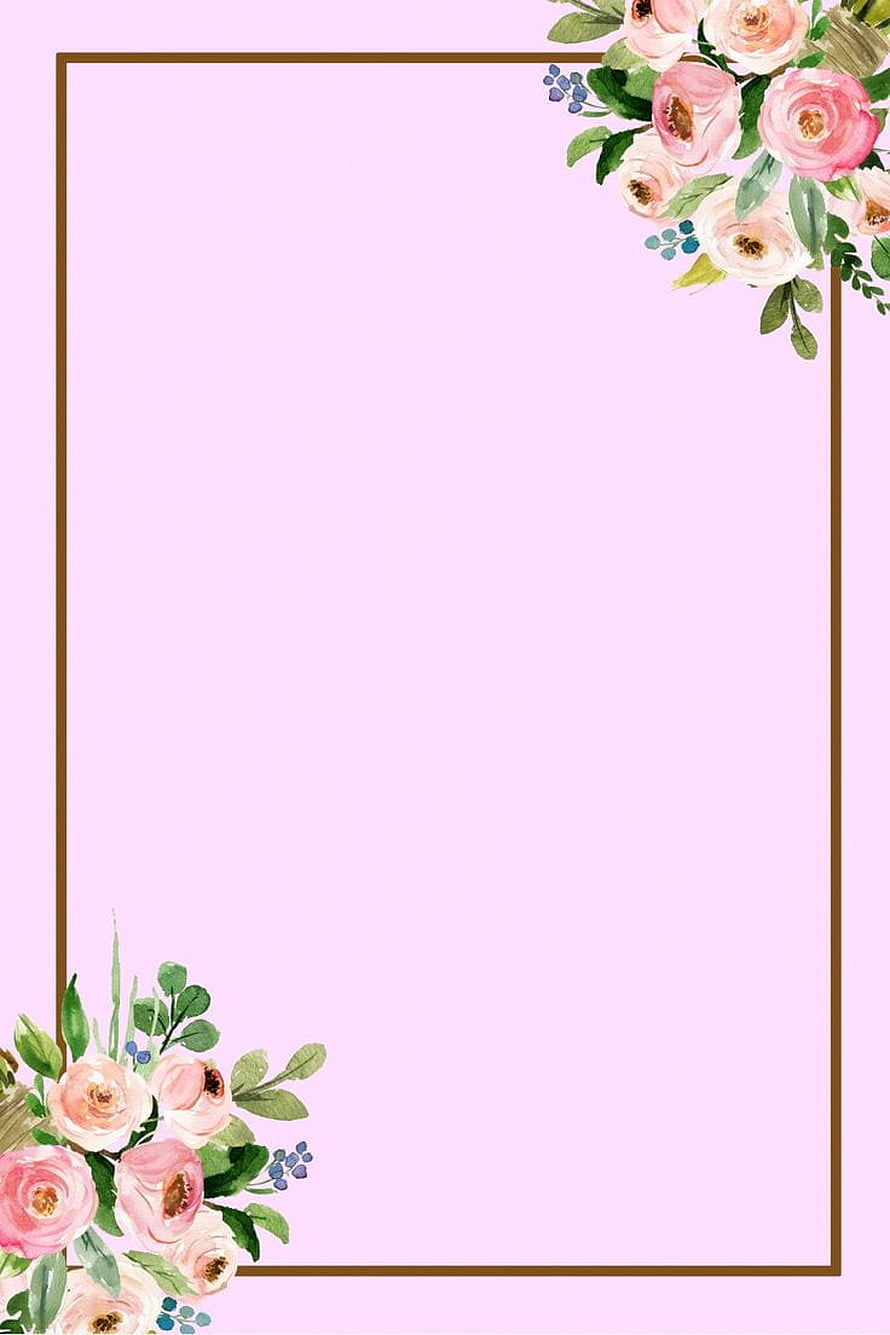 Elegant Watercolor Floral Wedding Invitation Frame with Pink Roses and Gold Border HD phone wallpaper