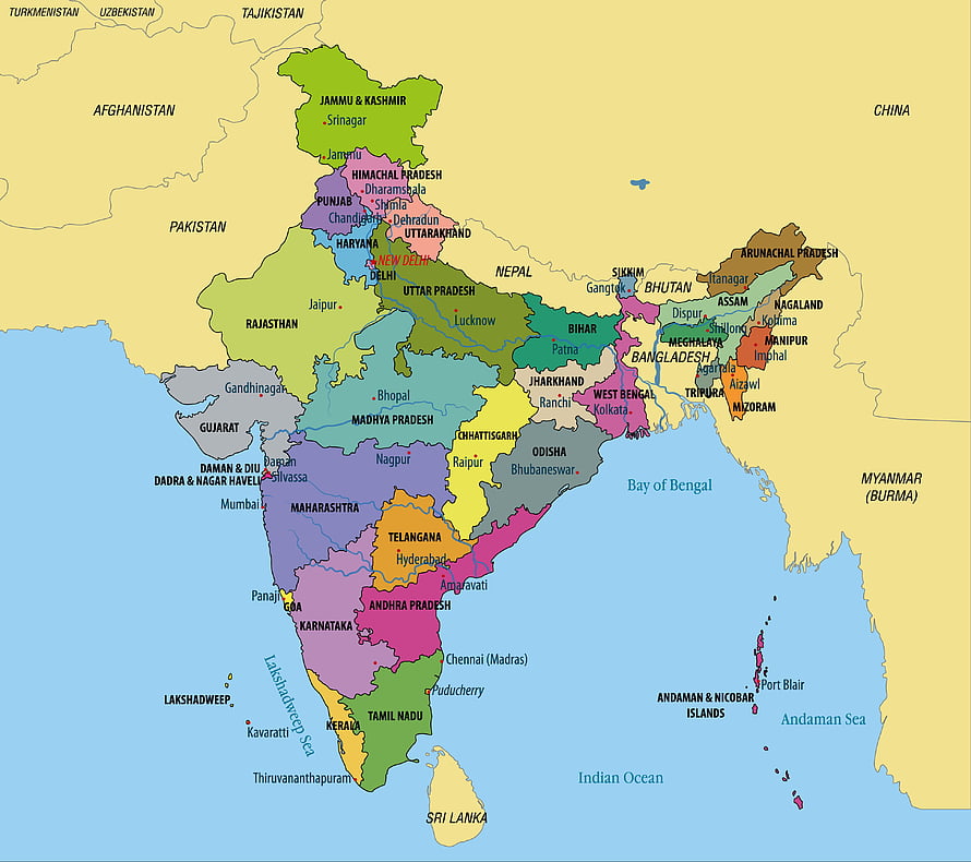Detailed Political Map of India Showing All States and Major Cities HD wallpaper