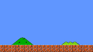 Super Mario Bros Classic 8-Bit Level Background with Brick Ground and Green Hills HD wallpaper