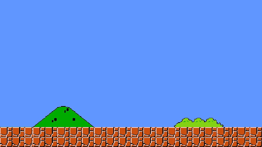 Super Mario Bros Classic 8-Bit Level Background with Brick Ground and Green Hills HD wallpaper