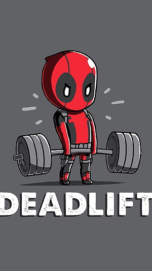 Cute Chibi Deadpool Deadlift Illustration with Barbell and Gym Humor HD phone wallpaper