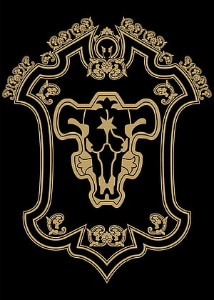 Black Clover Black Bulls Squad Emblem in Gold Ornate Frame on Black Background HD phone wallpaper
