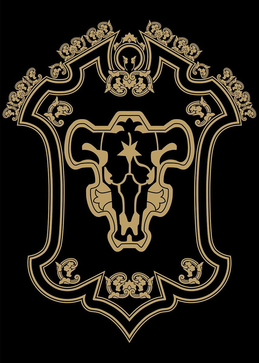 Black Clover Black Bulls Squad Emblem in Gold Ornate Frame on Black Background HD phone wallpaper