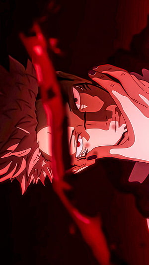 Sukuna from Jujutsu Kaisen in a Dark Red Anime Illustration HD phone wallpaper
