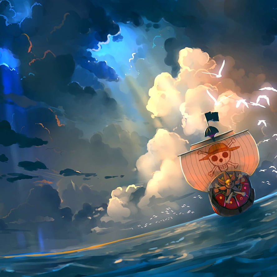 Stylized Pirate Ship Sailing Through Dramatic Stormy Skies and Ocean Waves HD phone wallpaper